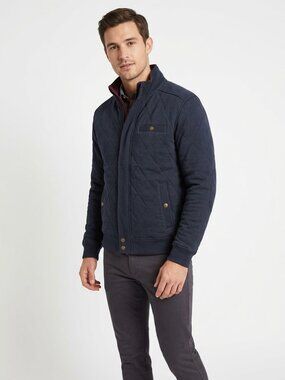 Ted Baker Navy Blue Quilted Cotton Bomber Jacket Elbow Patches Size M